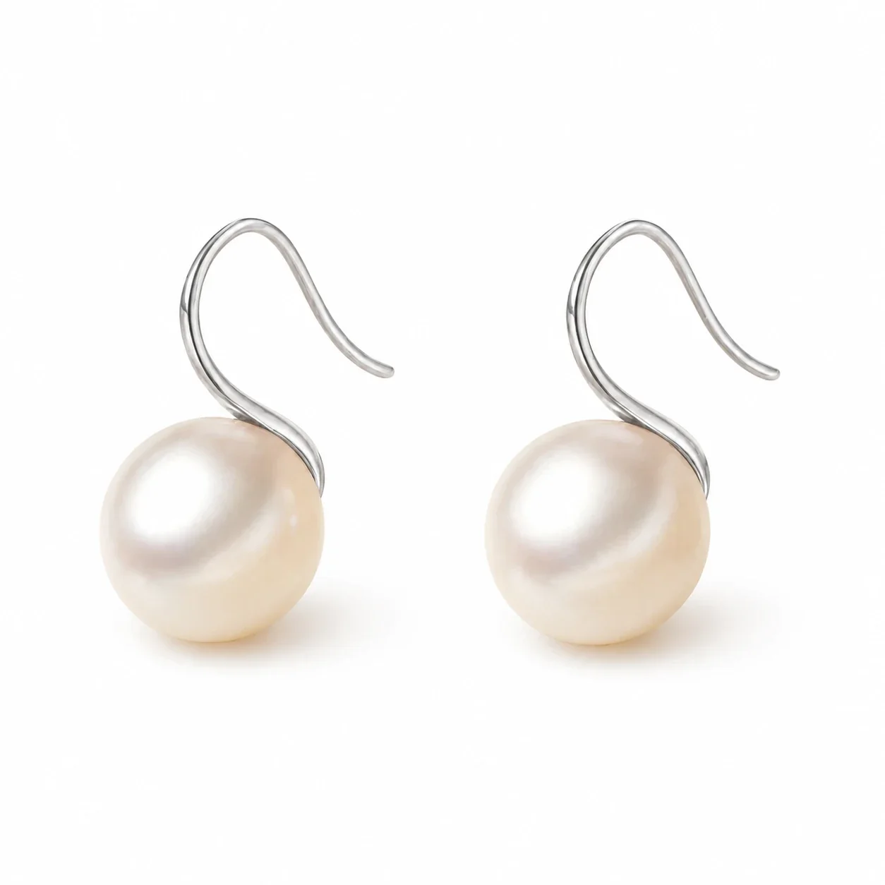 Refined 925 Sterling Silver Round Pearl Fish Hook Earrings