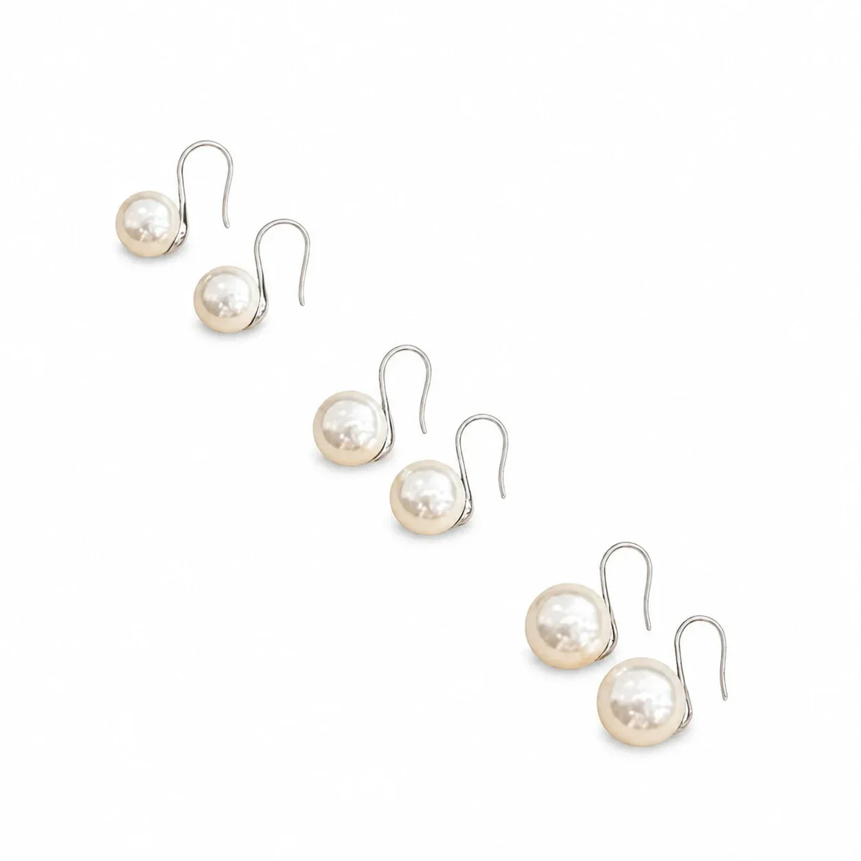 Refined 925 Sterling Silver Round Pearl Fish Hook Earrings