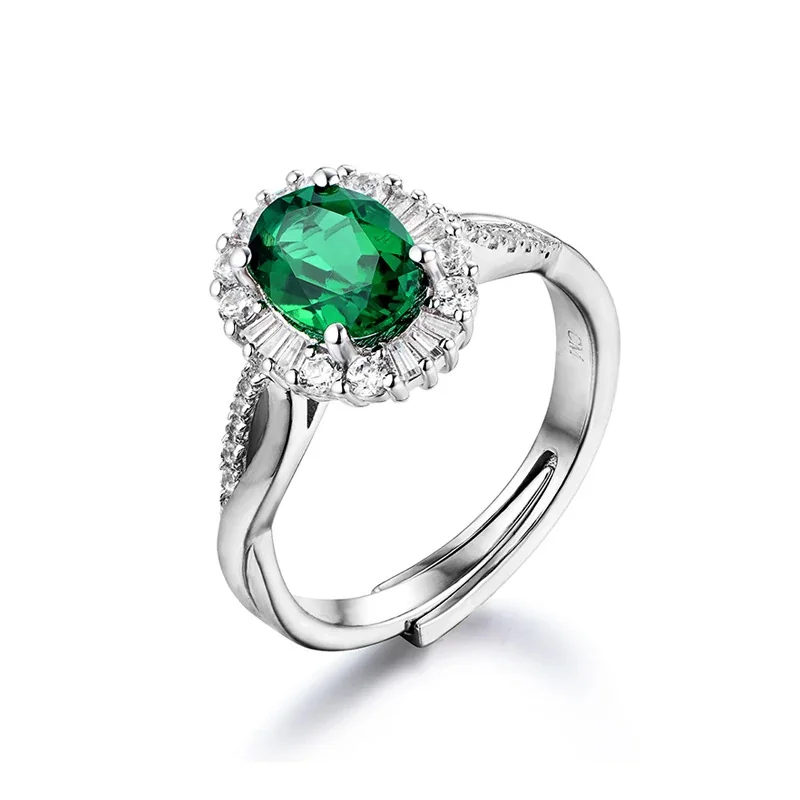 Regal 925 Sterling Silver Oval Halo Baguette Stone Ring