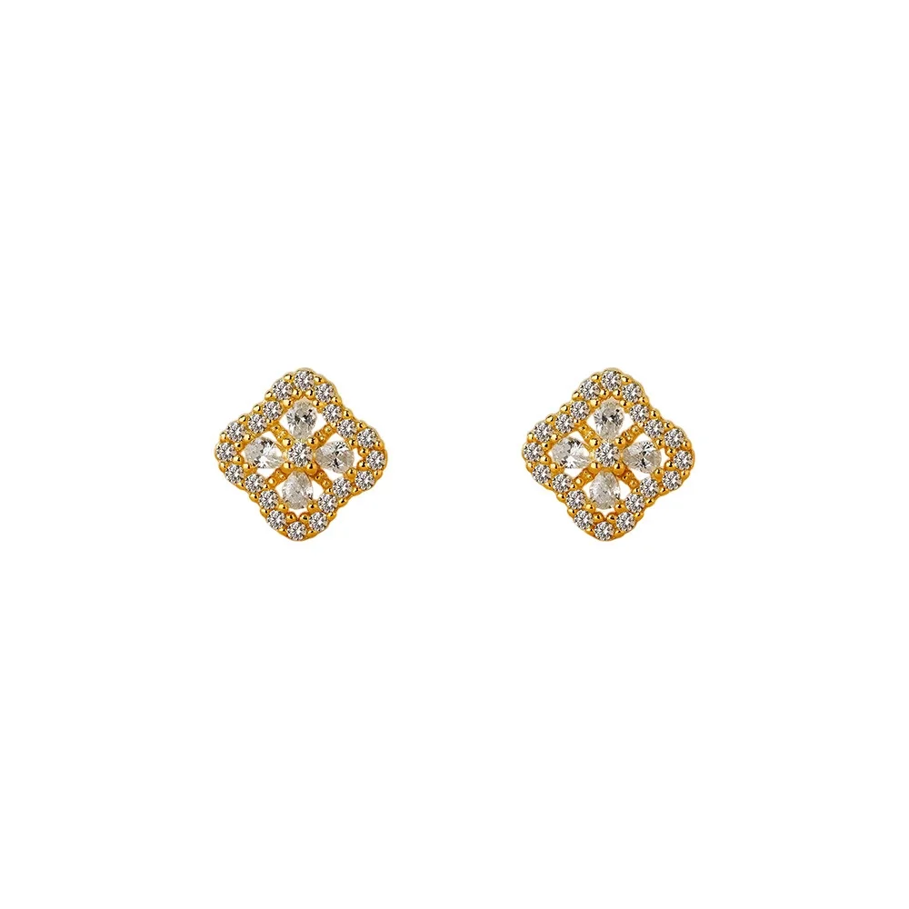Petite 925 Sterling Silver Pavé Clover Stud Earrings