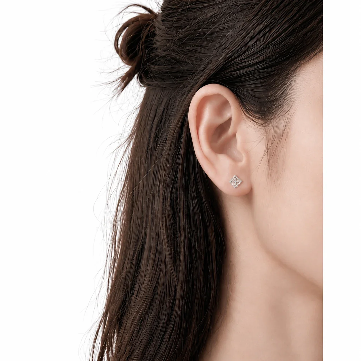 Petite 925 Sterling Silver Pavé Clover Stud Earrings