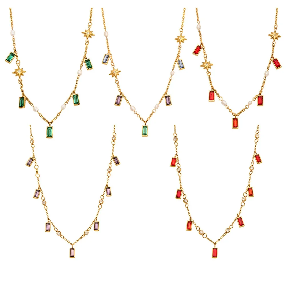 Layered 18K Gold-Plated Stainless Steel Gem Star Necklace