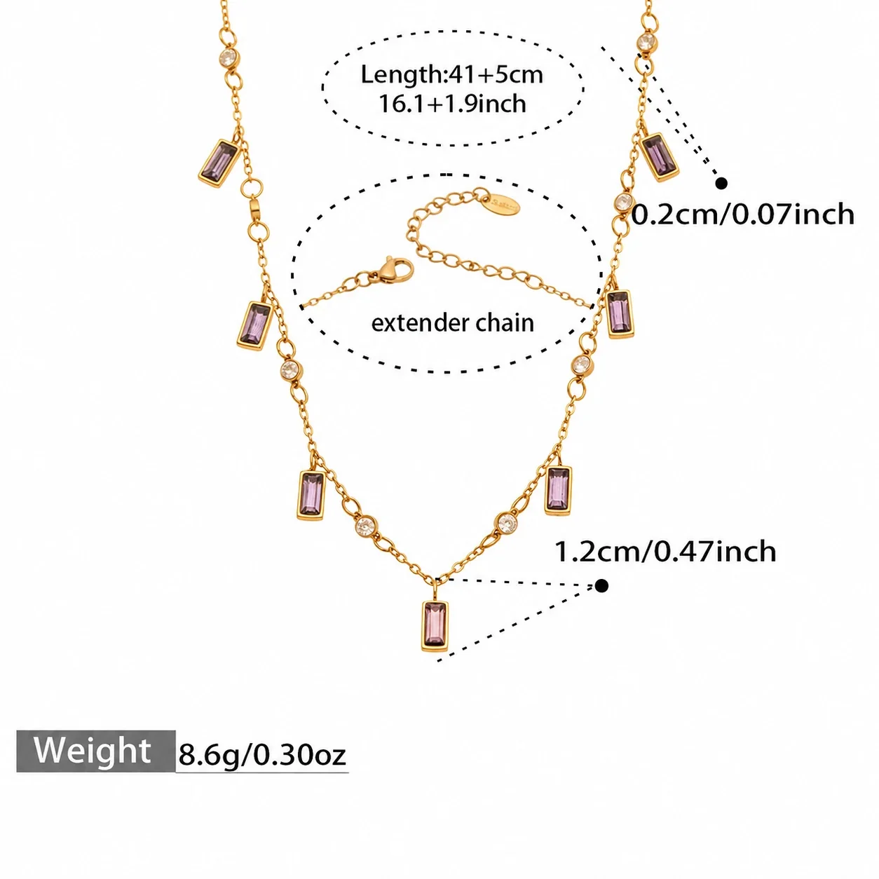 Layered 18K Gold-Plated Stainless Steel Gem Star Necklace - Gold Purple Glass Cubic Zirconia