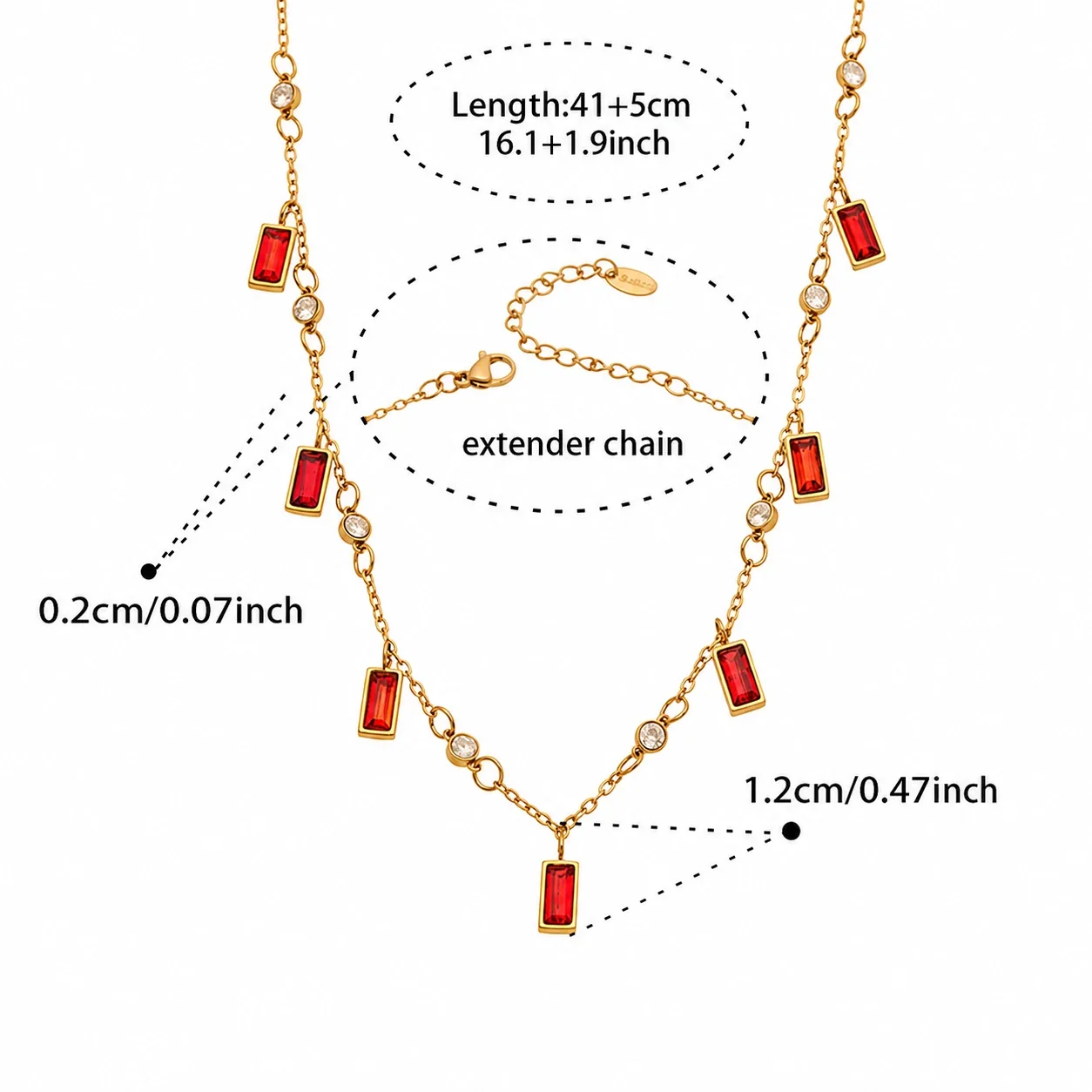 Layered 18K Gold-Plated Stainless Steel Gem Star Necklace - Gold Red Glass Cubic Zirconia