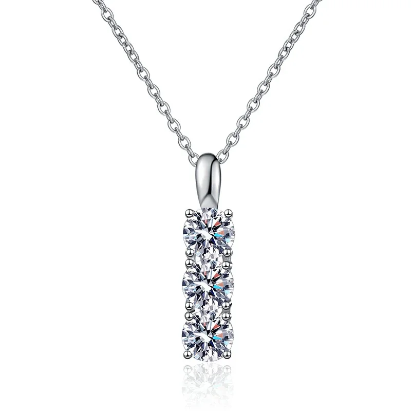 Refined 925 Sterling Silver Three-Stone Prong Pendant Necklace