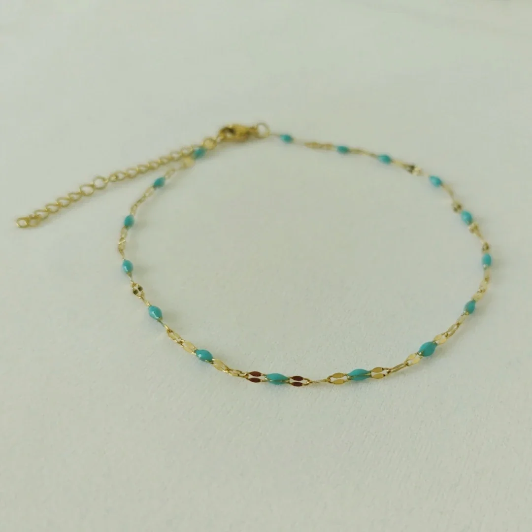 Vivid Stainless Steel 18K Gold-Plated Bead Link Anklet