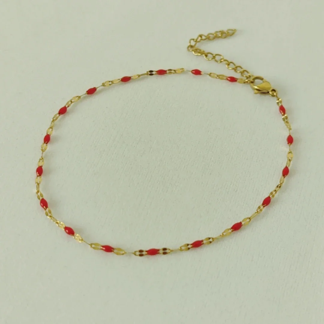 Vivid Stainless Steel 18K Gold-Plated Bead Link Anklet