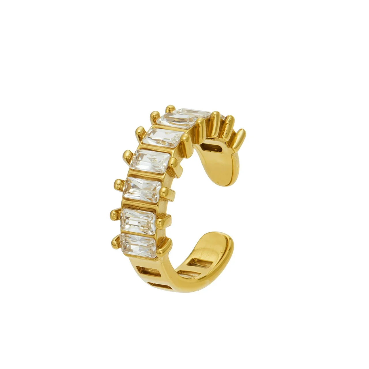 Luminous Stainless Steel Baguette CZ C Ear Cuff Earrings