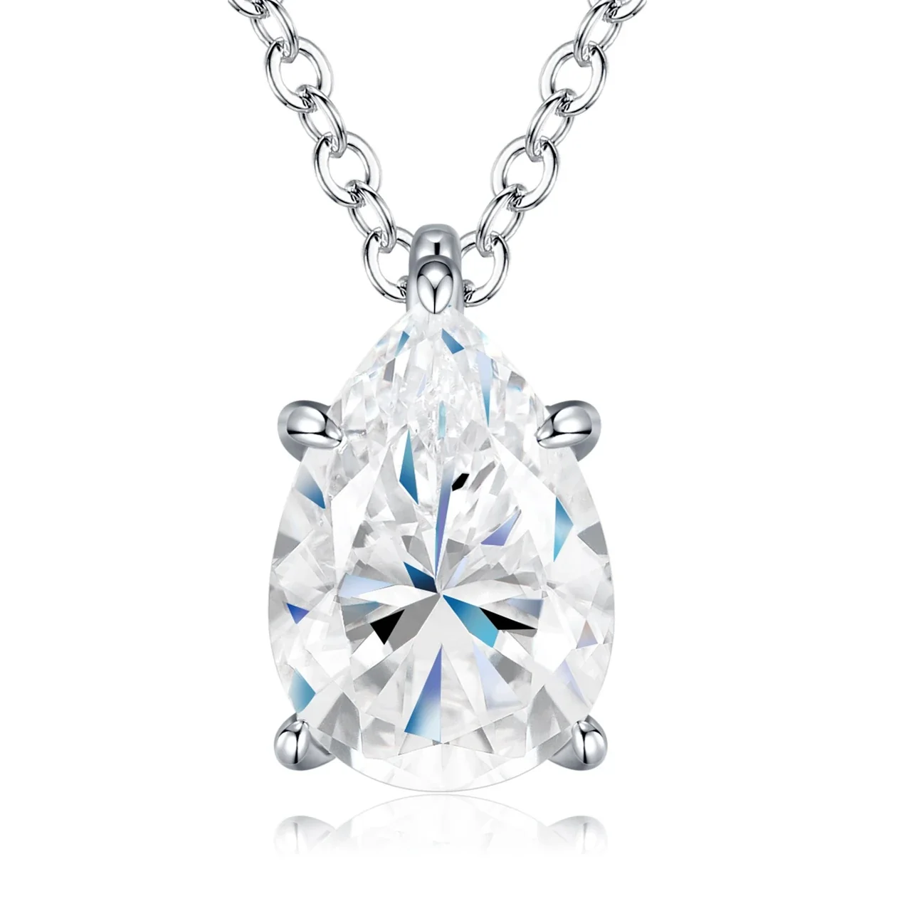 Luminous 925 Sterling Silver Pear Prong Moissanite Necklace
