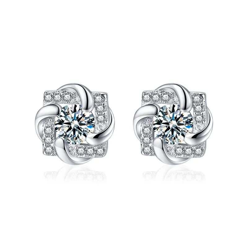 Pinwheel 925 Sterling Silver Round Moissanite Stud Earrings