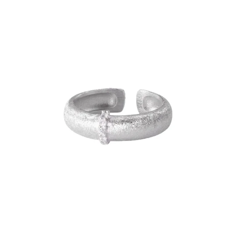 Satin 925 Sterling Silver Crystal-Set Ribbed Open Ring