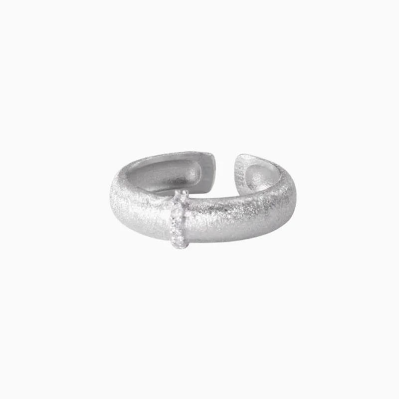 Satin 925 Sterling Silver Crystal-Set Ribbed Open Ring - Crystal Row