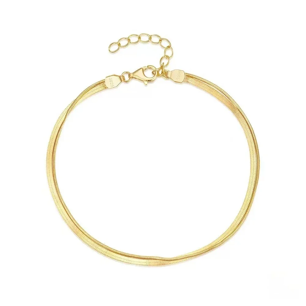 Sleek 925 Sterling Silver Double Snake Chain Bracelet