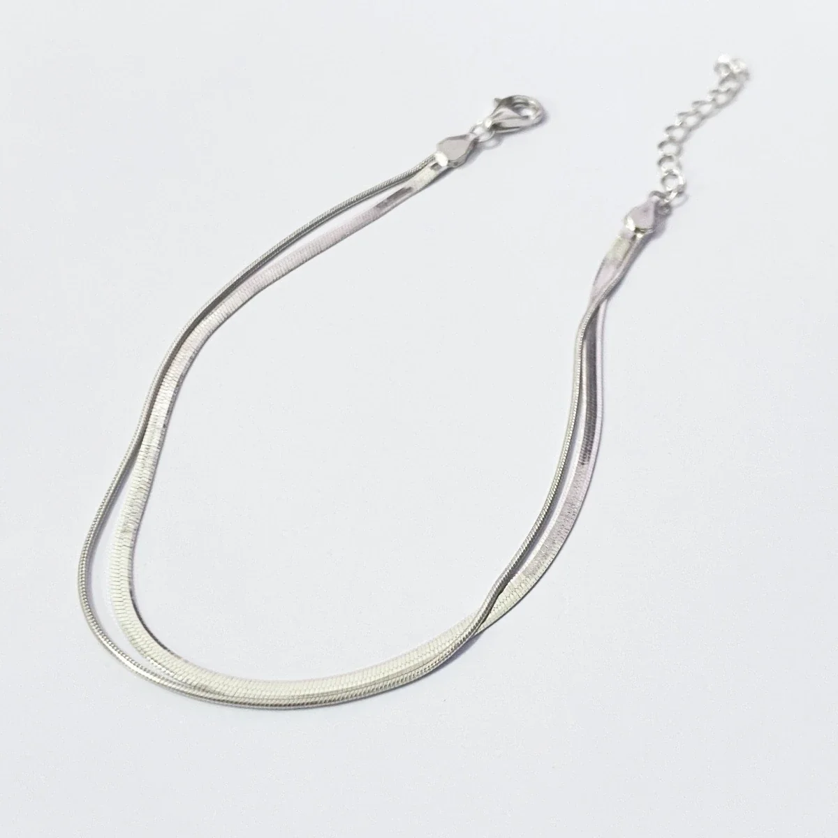 Sleek 925 Sterling Silver Double Snake Chain Bracelet