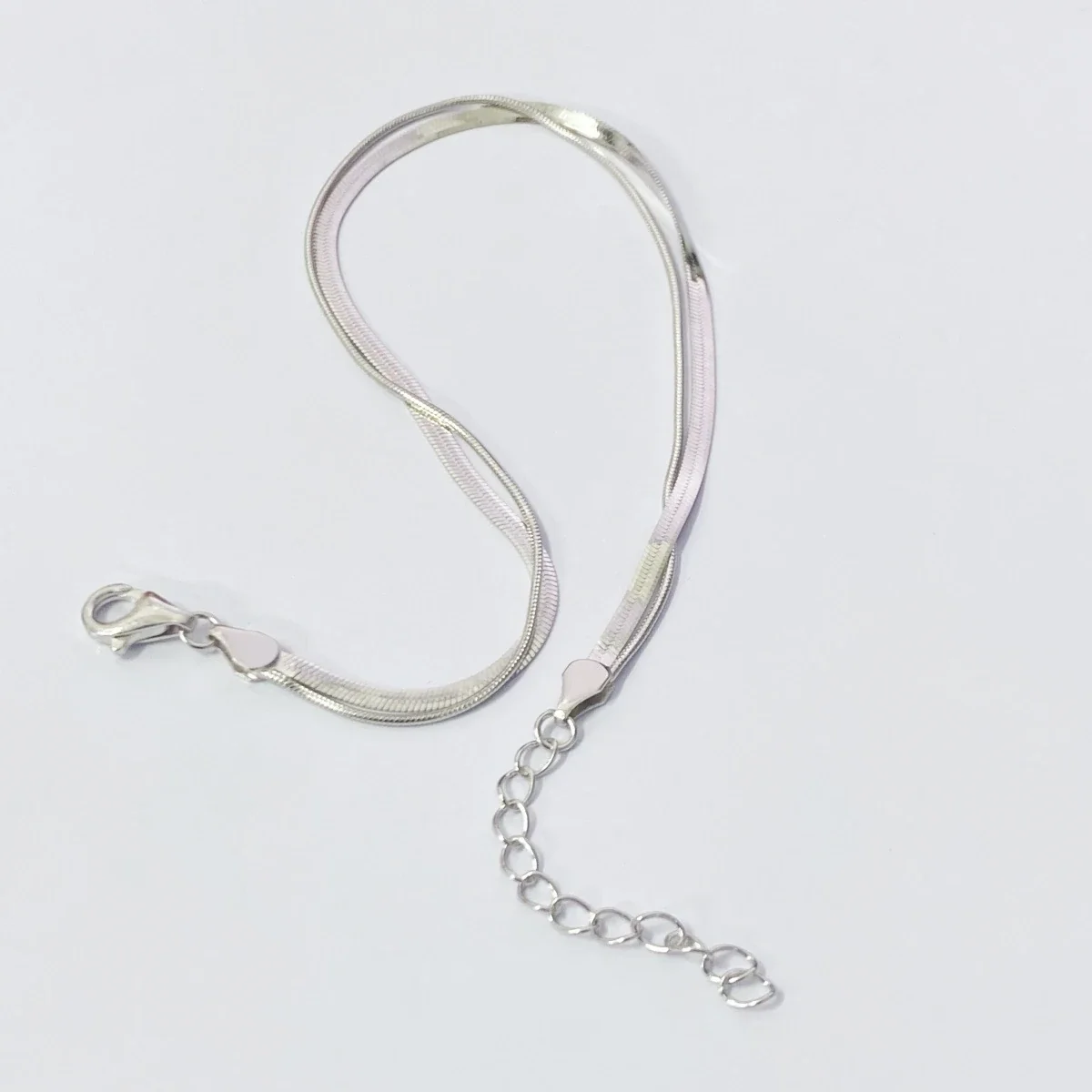 Sleek 925 Sterling Silver Double Snake Chain Bracelet