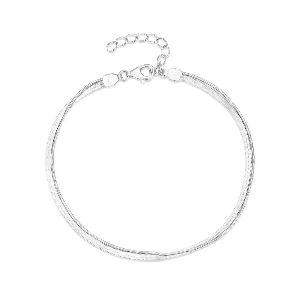 Sleek 925 Sterling Silver Double Snake Chain Bracelet