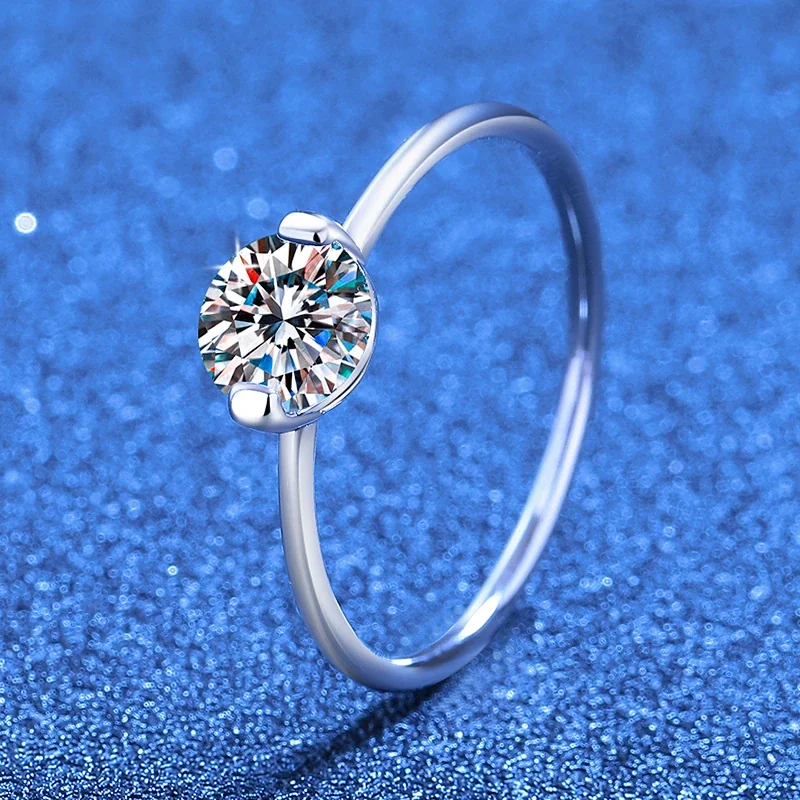 Minimal Round Moissanite 925 Sterling Silver Solitaire Ring