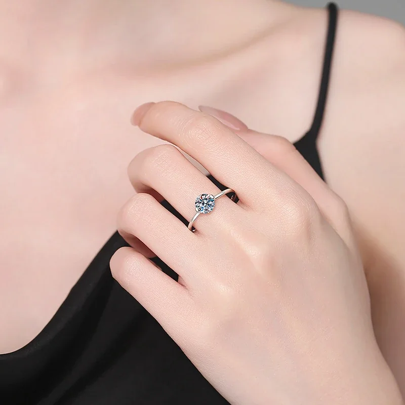 Minimal Round Moissanite 925 Sterling Silver Solitaire Ring