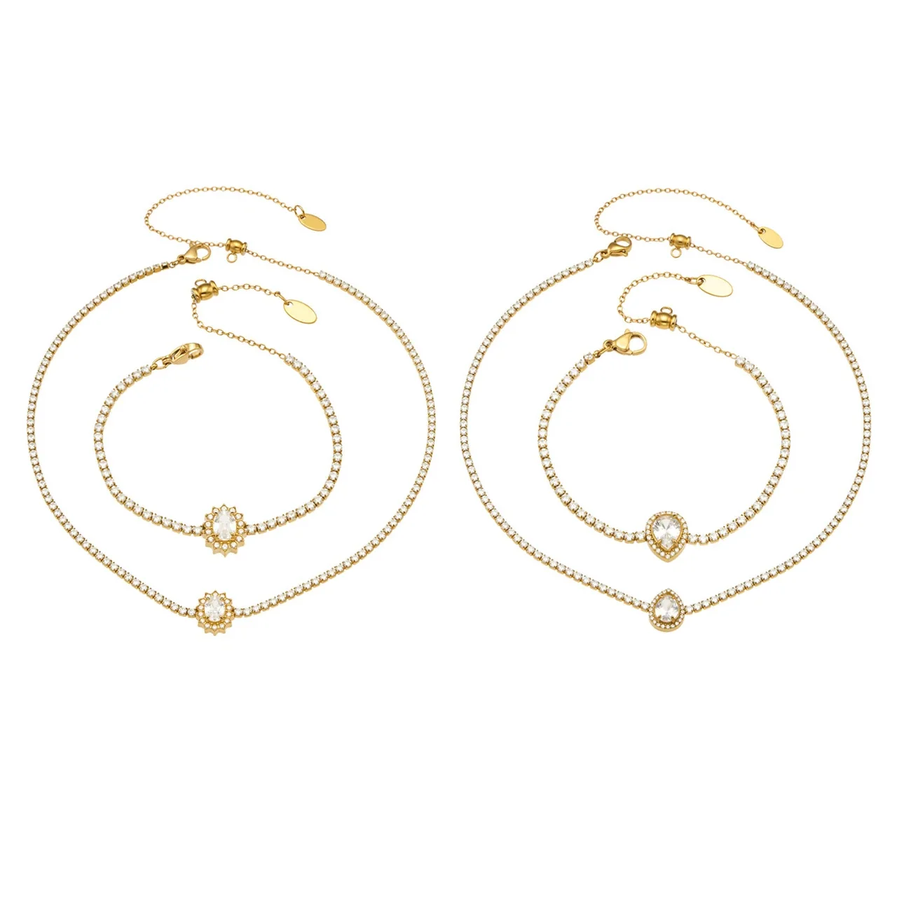 Radiant Gold-Plated Oval Teardrop Tennis Jewelry Set
