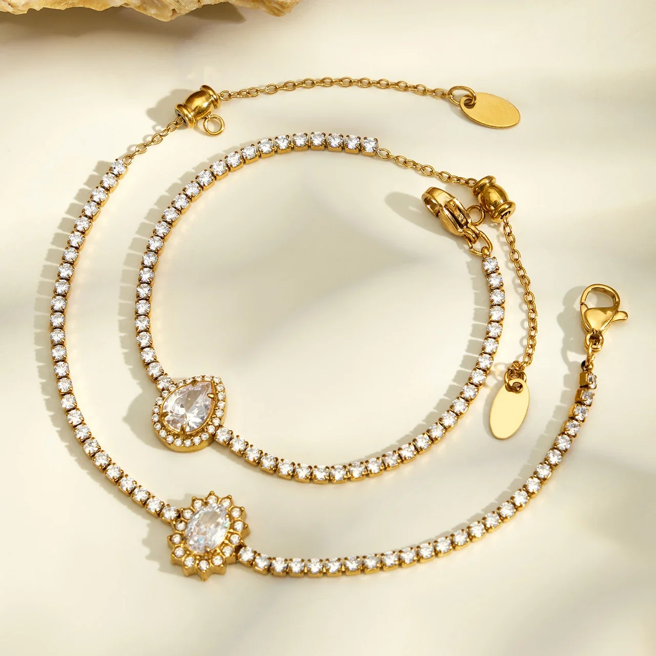 Radiant Gold-Plated Oval Teardrop Tennis Jewelry Set