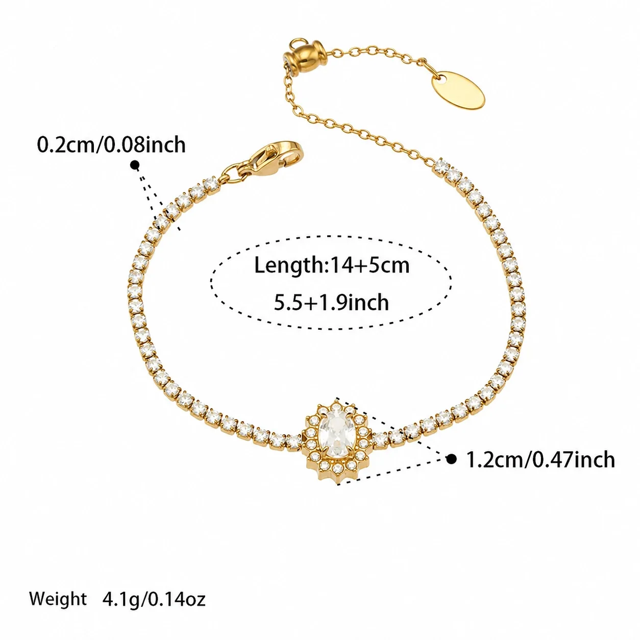 Radiant Gold-Plated Oval Teardrop Tennis Jewelry Set - Gold Oval CZ 14+5 cm