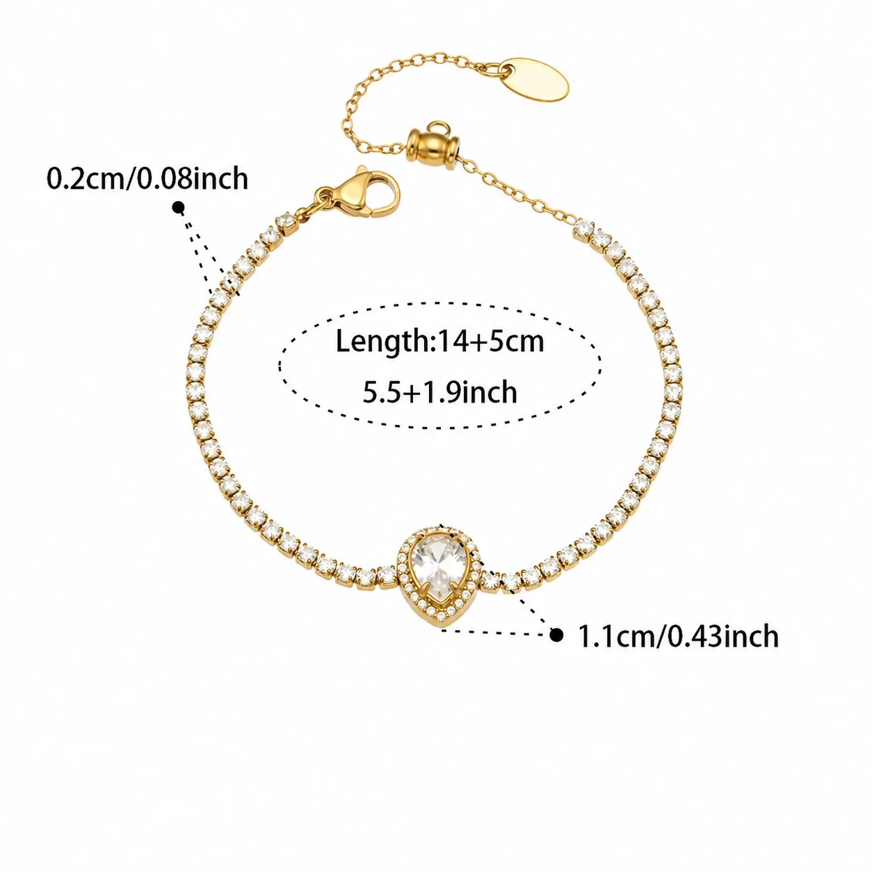 Radiant Gold-Plated Oval Teardrop Tennis Jewelry Set - Gold Teardrop CZ 14+5 cm