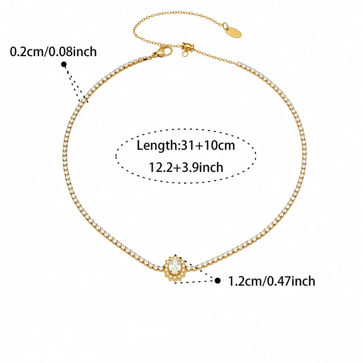 Radiant Gold-Plated Oval Teardrop Tennis Jewelry Set - Gold Oval CZ 31+10 cm