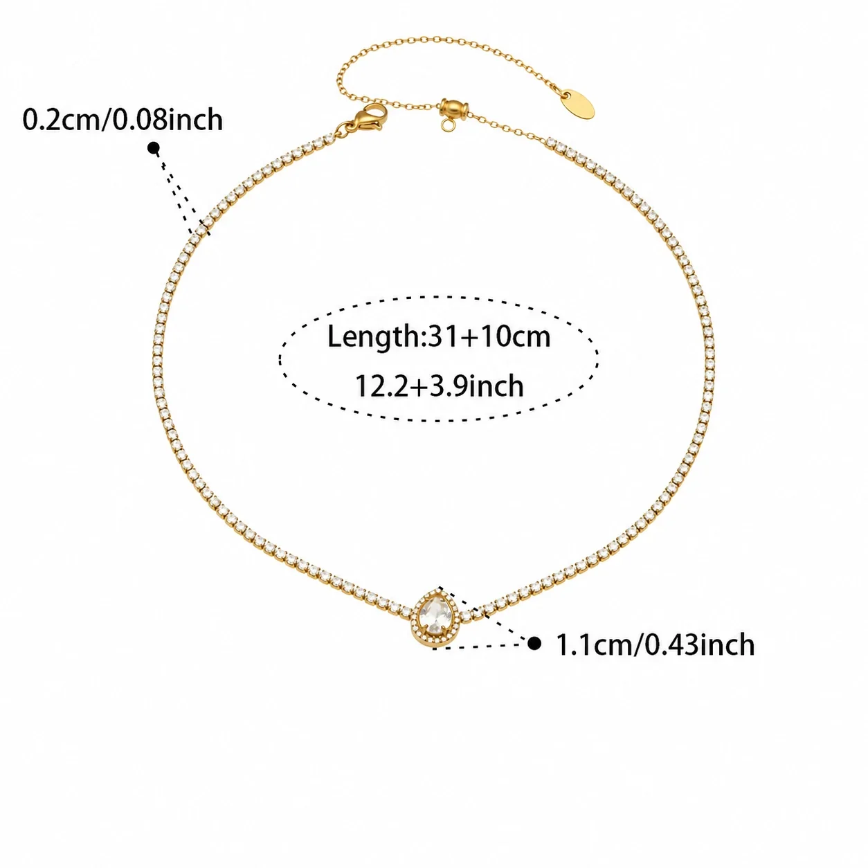 Radiant Gold-Plated Oval Teardrop Tennis Jewelry Set - Gold Teardrop CZ 31+10 cm