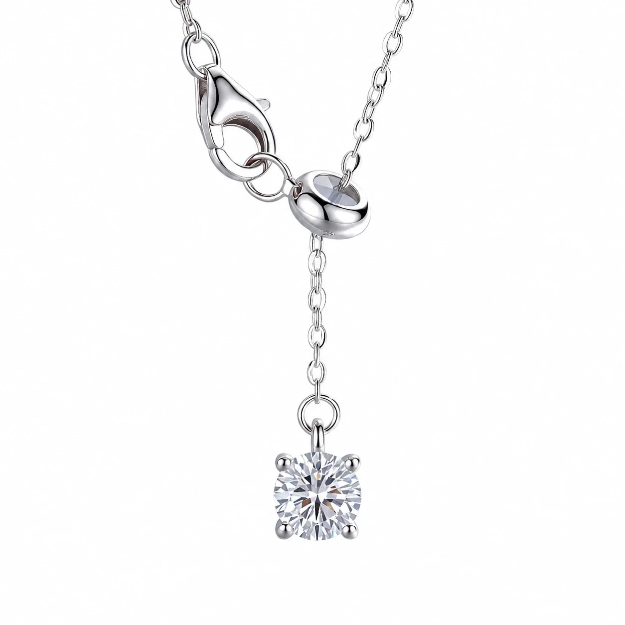 Dainty 925 sterling silver four-prong round cubic zirconia necklace