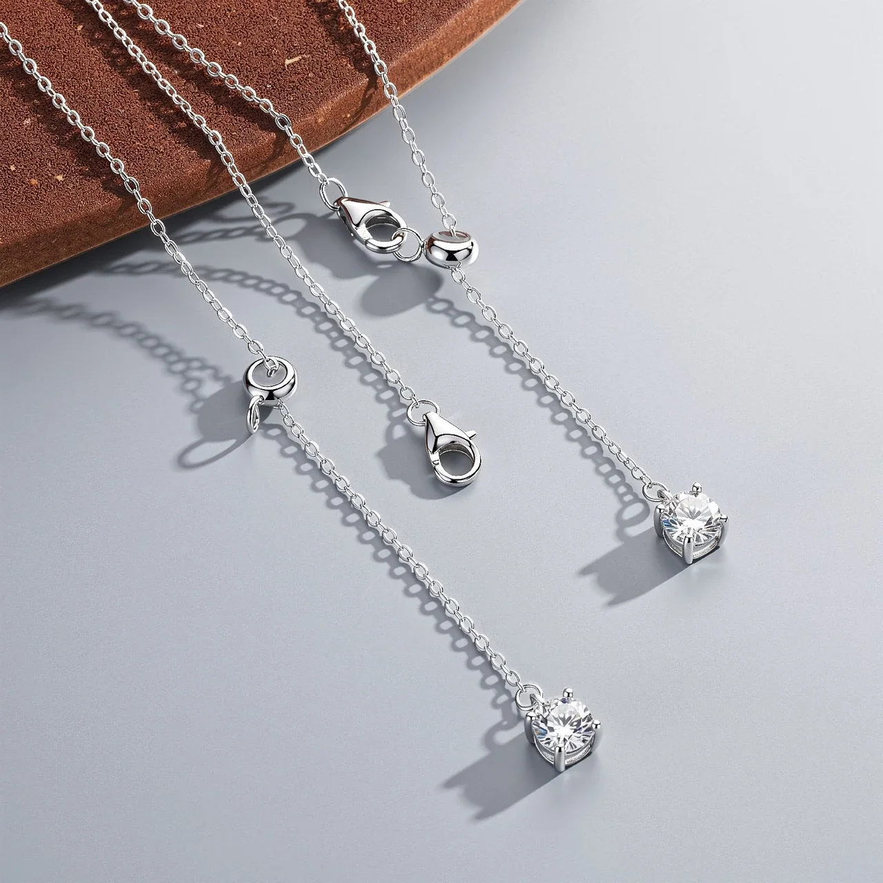 Dainty 925 sterling silver four-prong round cubic zirconia necklace