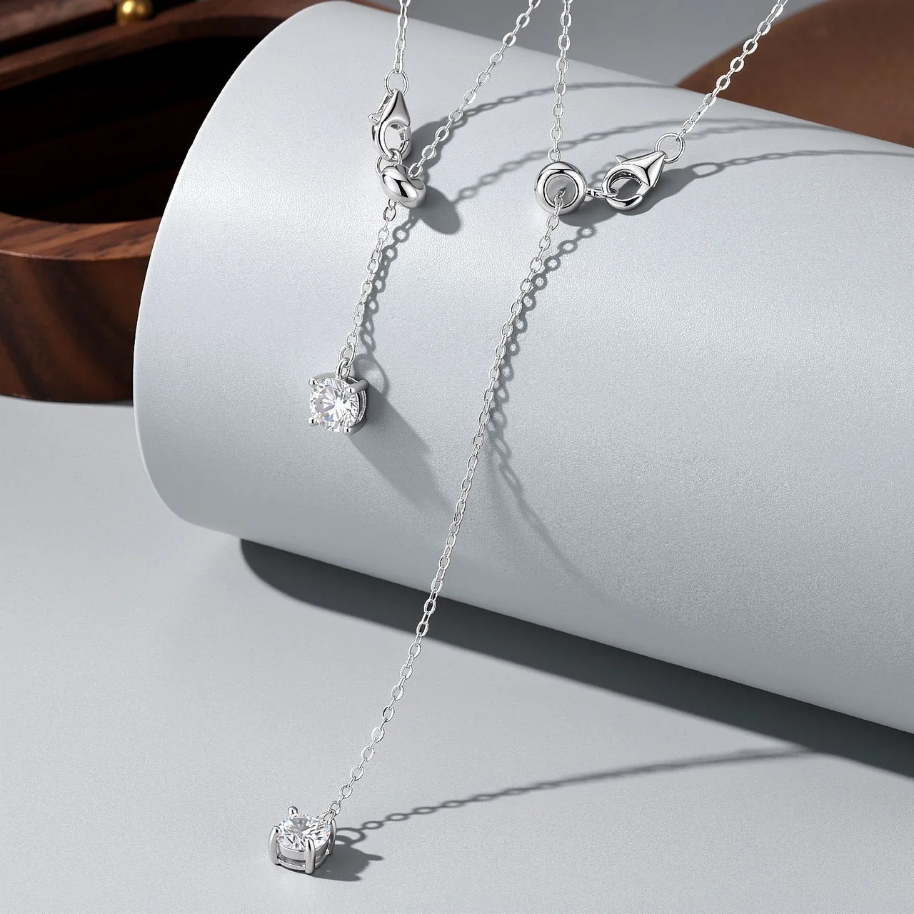 Dainty 925 sterling silver four-prong round cubic zirconia necklace