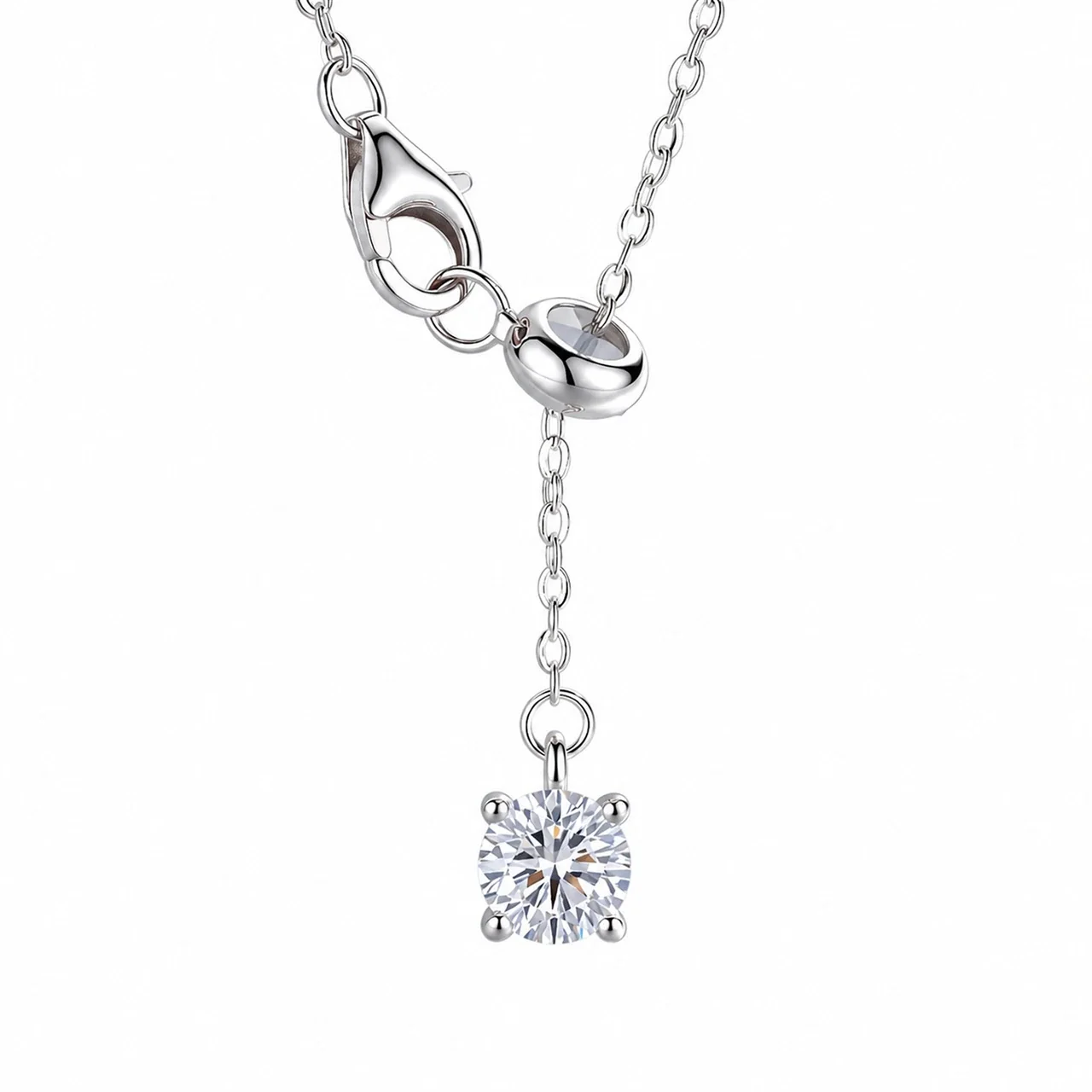 Dainty 925 sterling silver four-prong round cubic zirconia necklace