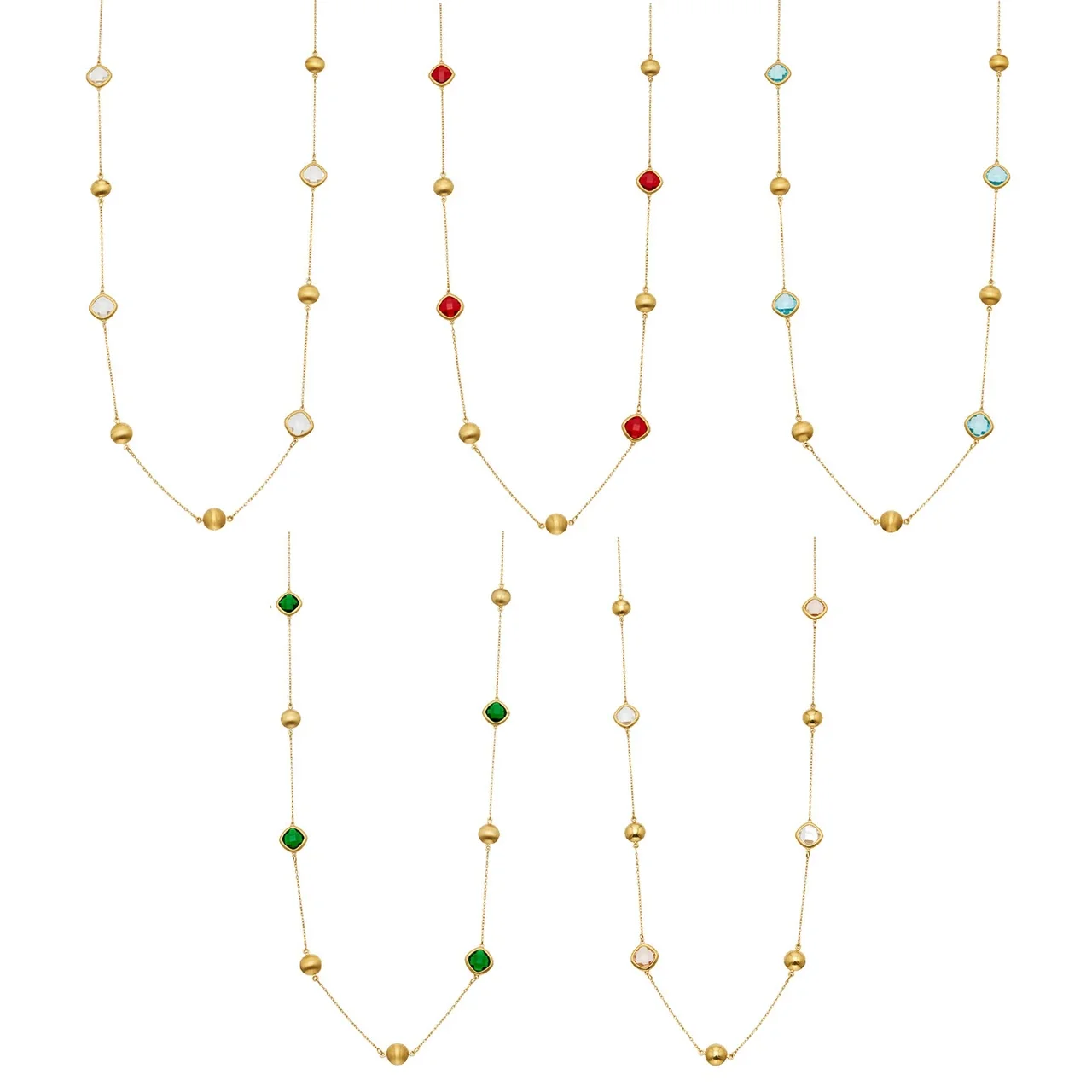 Lustrous Bezel Glass & Brushed Bead Steel Necklace