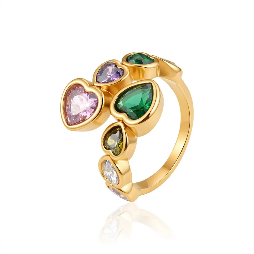 Playful 18K Gold-Plated Mixed Heart Bezel Open Ring