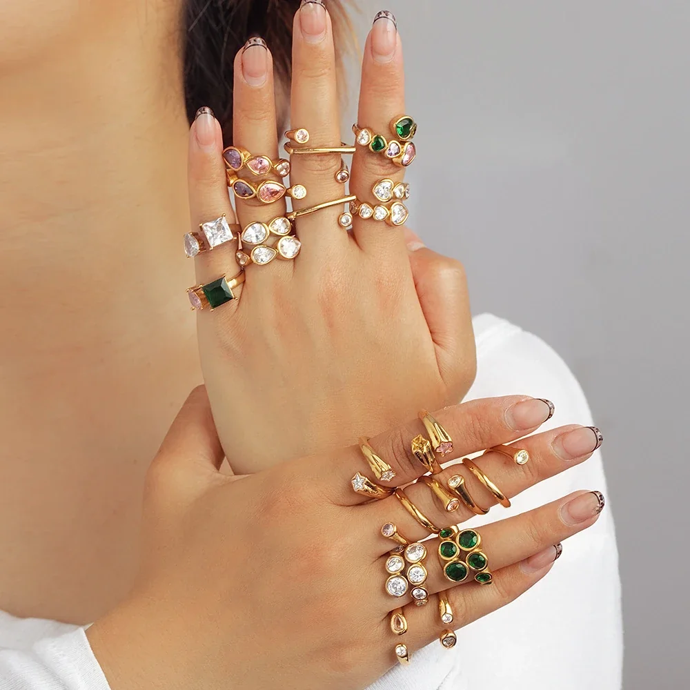 Playful 18K Gold-Plated Mixed Heart Bezel Open Ring