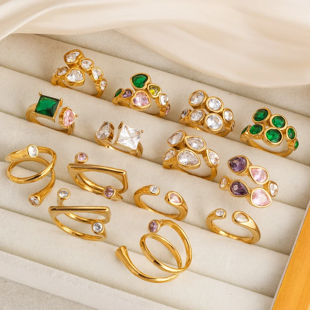 Playful 18K Gold-Plated Mixed Heart Bezel Open Ring