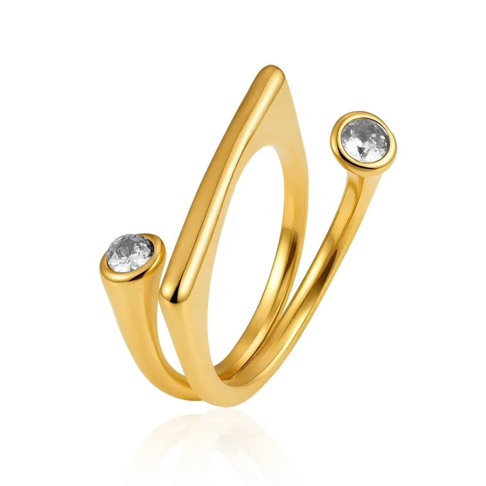 Playful 18K Gold-Plated Mixed Heart Bezel Open Ring - White Square Cubic Zirconia