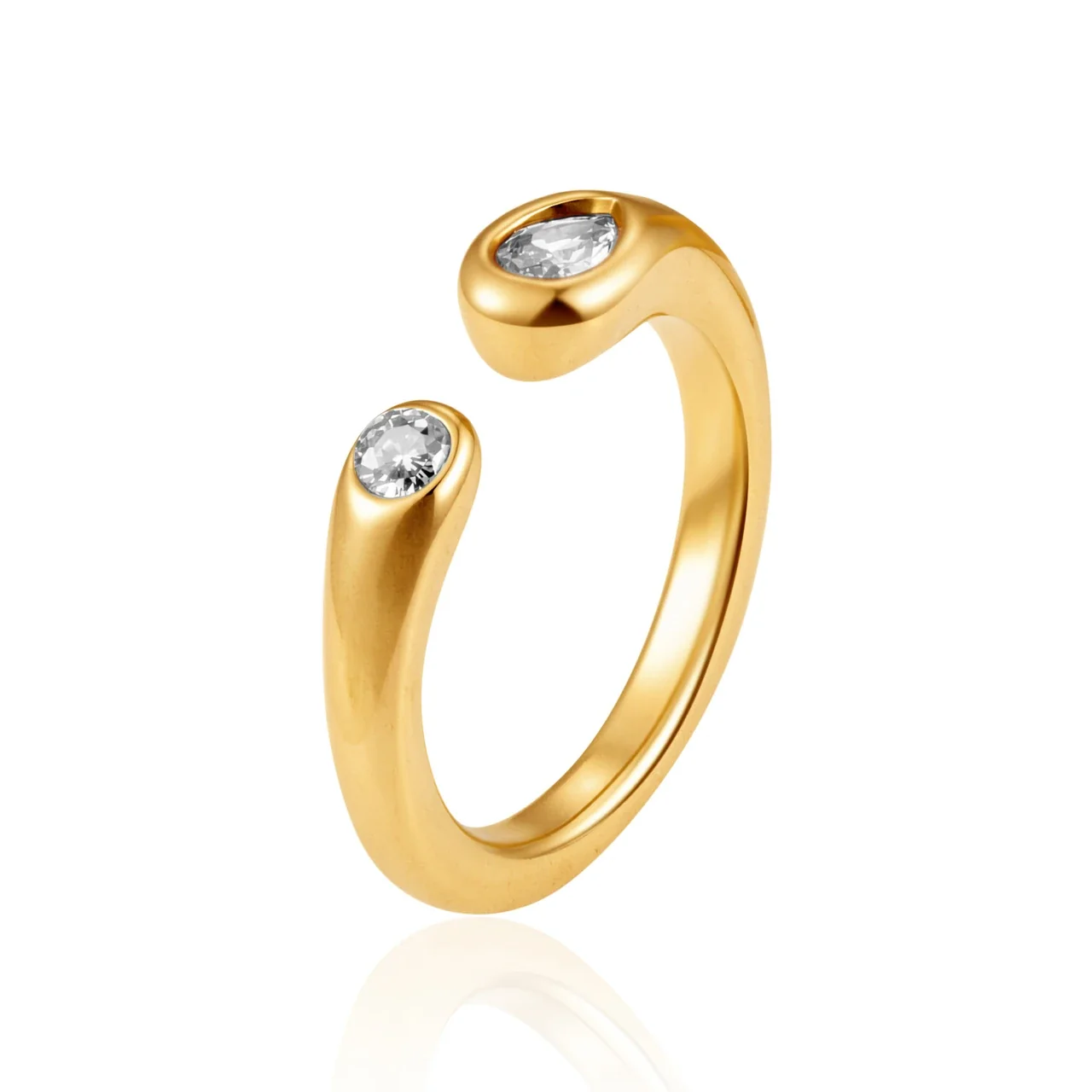 Playful 18K Gold-Plated Mixed Heart Bezel Open Ring - White Cubic Zirconia