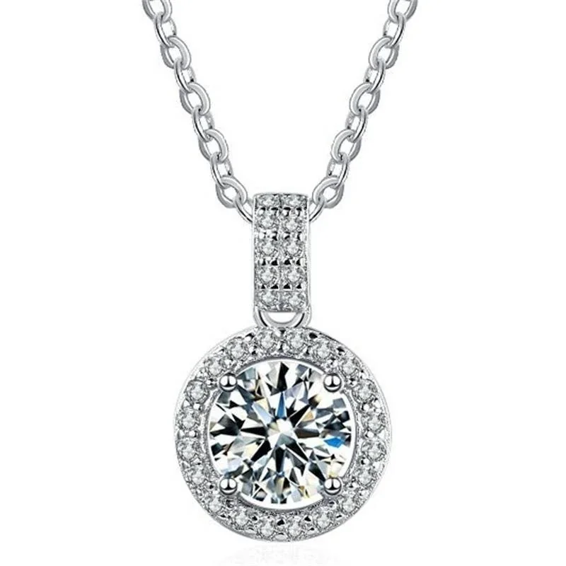 Radiant 925 sterling silver Halo Round Pendant Necklace