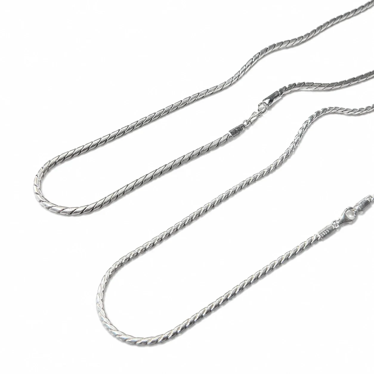 Twisted 925 Sterling Silver Ribbed Snake Bone Chain Necklace