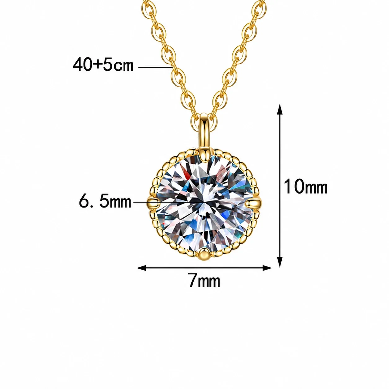 Radiant Round Prong-Set 925 Sterling Silver Stud Earrings - Gold ct Moissanite 6.5 mm