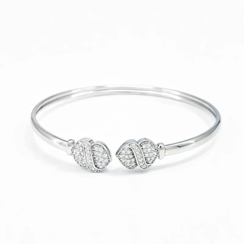 Sculptural 925 Sterling Silver Pavé Wave Open Bangle