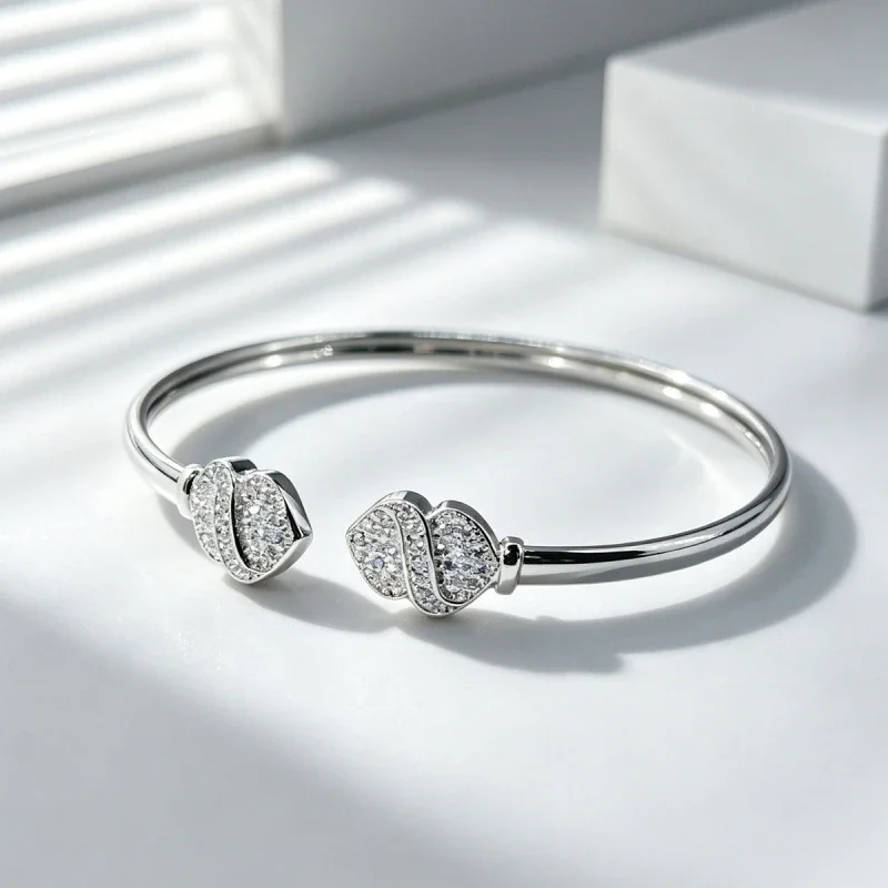 Sculptural 925 Sterling Silver Pavé Wave Open Bangle