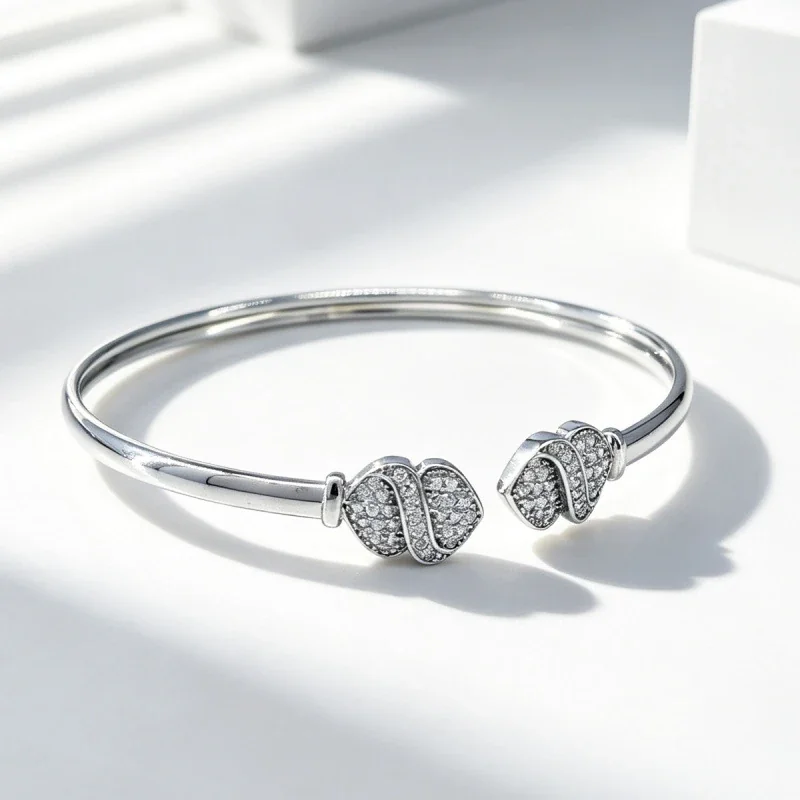 Sculptural 925 Sterling Silver Pavé Wave Open Bangle
