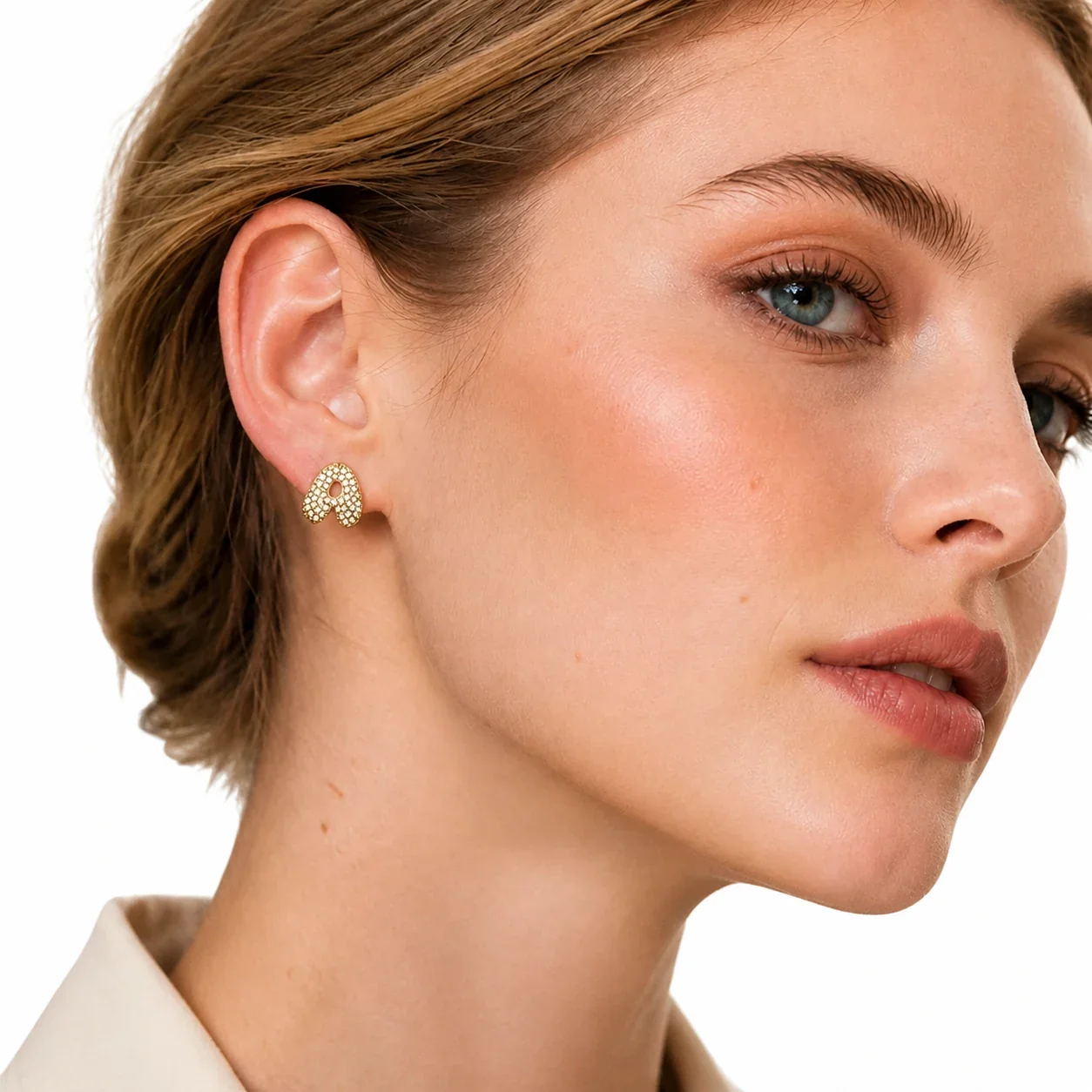 Playful Stainless Steel Pavé Bubble Letter Stud Earrings