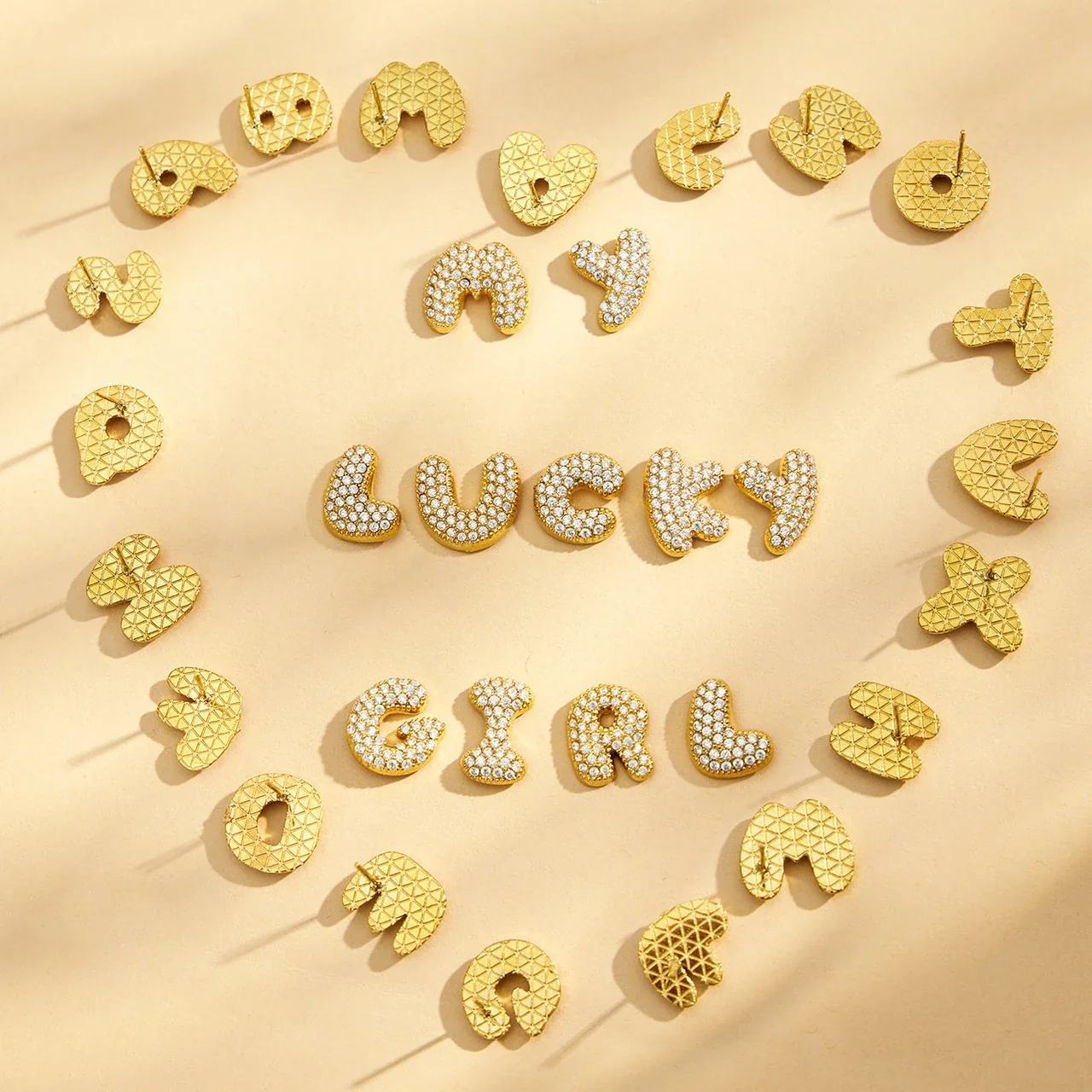 Playful Stainless Steel Pavé Bubble Letter Stud Earrings