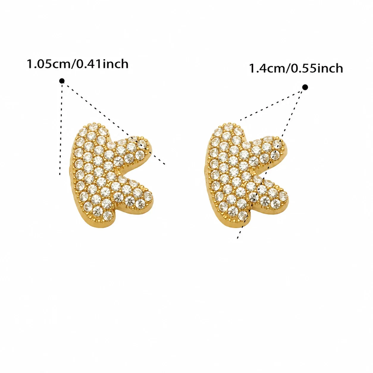 Playful Stainless Steel Pavé Bubble Letter Stud Earrings - Gold Letter K