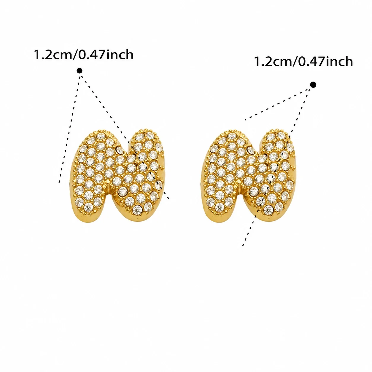 Playful Stainless Steel Pavé Bubble Letter Stud Earrings - Gold Letter N