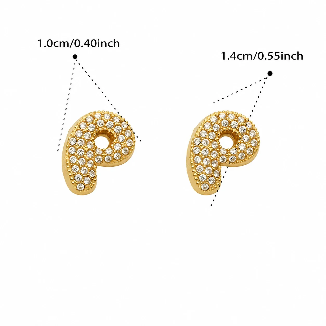 Playful Stainless Steel Pavé Bubble Letter Stud Earrings - Gold Letter P