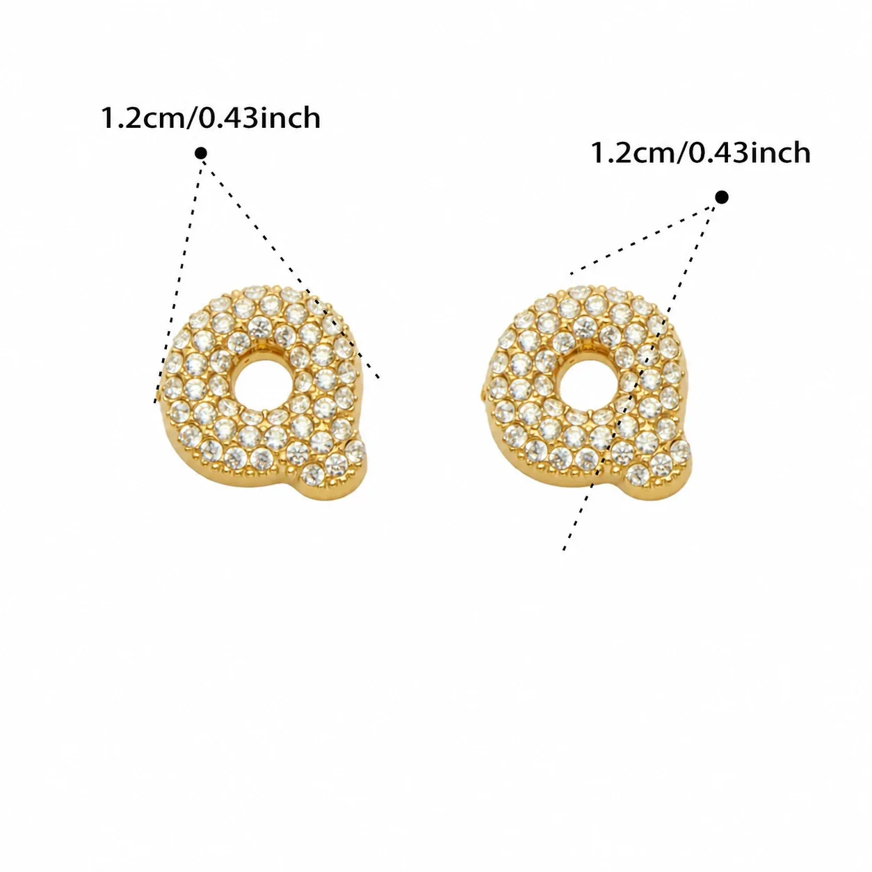 Playful Stainless Steel Pavé Bubble Letter Stud Earrings - Gold Letter Q